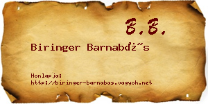 Biringer Barnabás névjegykártya
