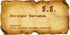 Biringer Barnabás névjegykártya